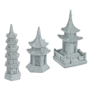 pagoda statuie turn: ceramica figurine 3pcs medii vaza de flori acvariu diy peisaj ornament pentru gradina zen decor acasă
